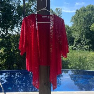 Susan Graver Vibrant Red Lace Cardigan